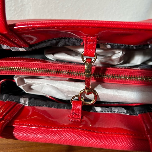 London Saffiano Leather Structured Tote Bag W/ Envelope Pocket & Floral Lining - Picture 5 of 10